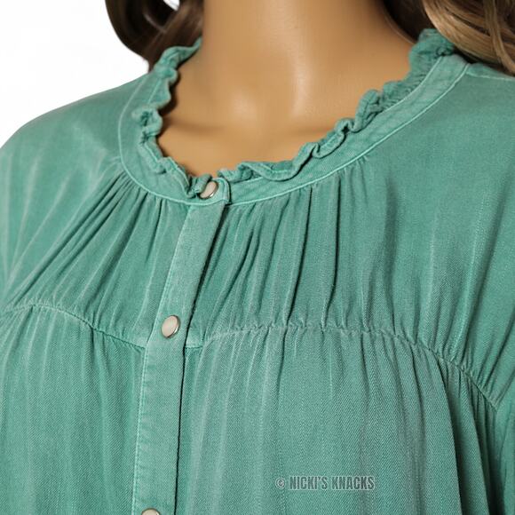 Rails Ruthie Ruffle Cap Sleeve Snap Front Basil Green Blouse Top Size XL - Picture 3 of 9